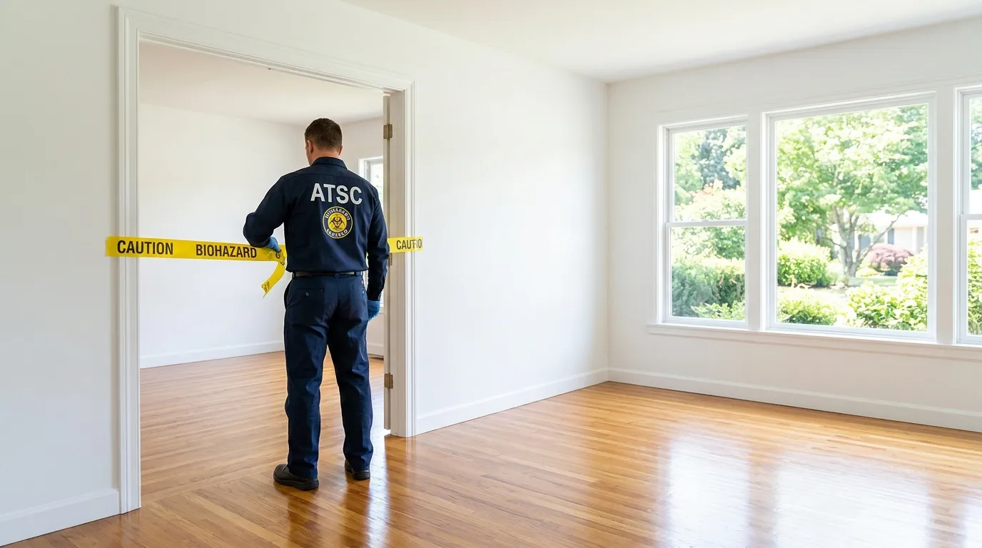 Certified biohazard cleanup crew performing Trauma Scene Cleanup in Joshua